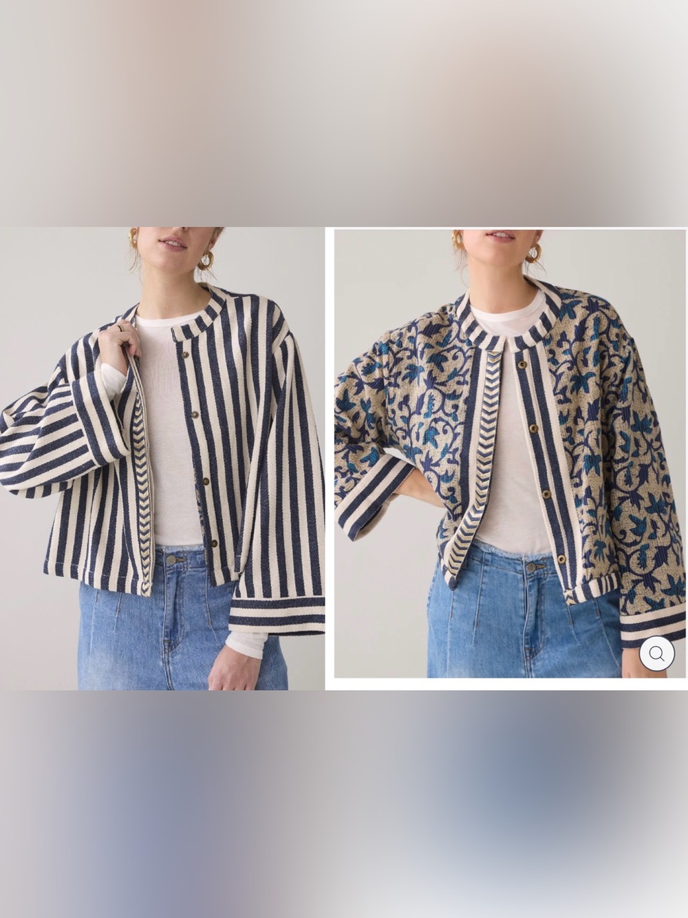 Summum reversible cropped jacket in cream and navy denim LIKE NEW 4th of July